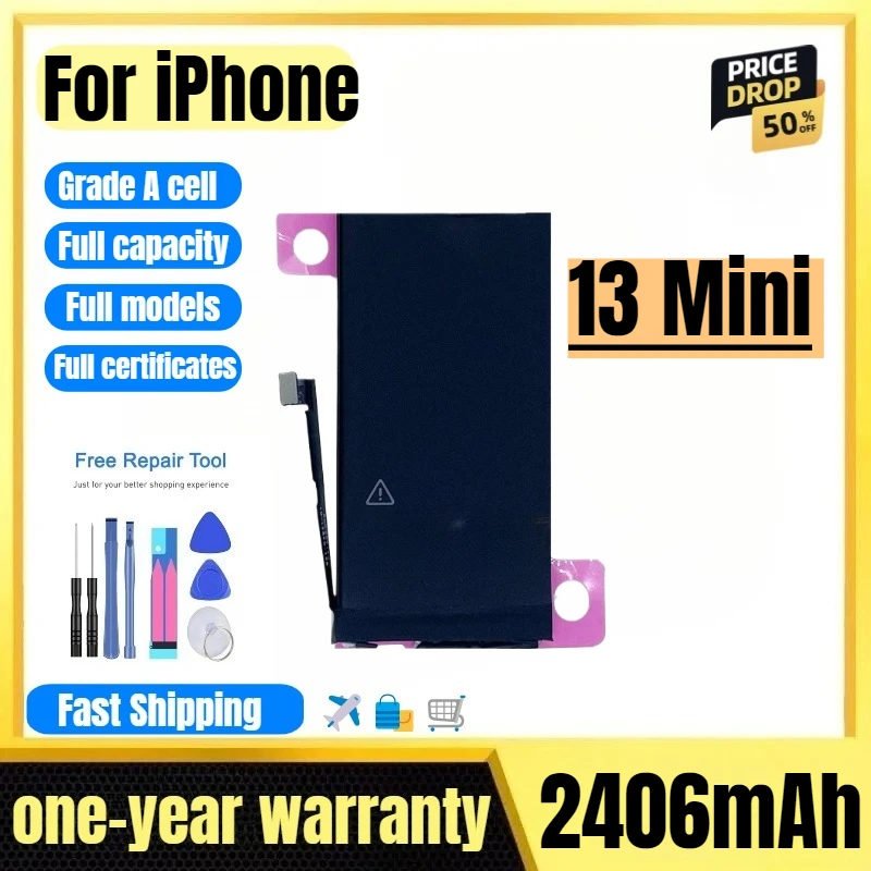 A2481/A2628/A2629/A2630 for IPhone 13 Mini  Phone Battery High Quality High Capacity Replacement Bateria Grade A Cell with Tools