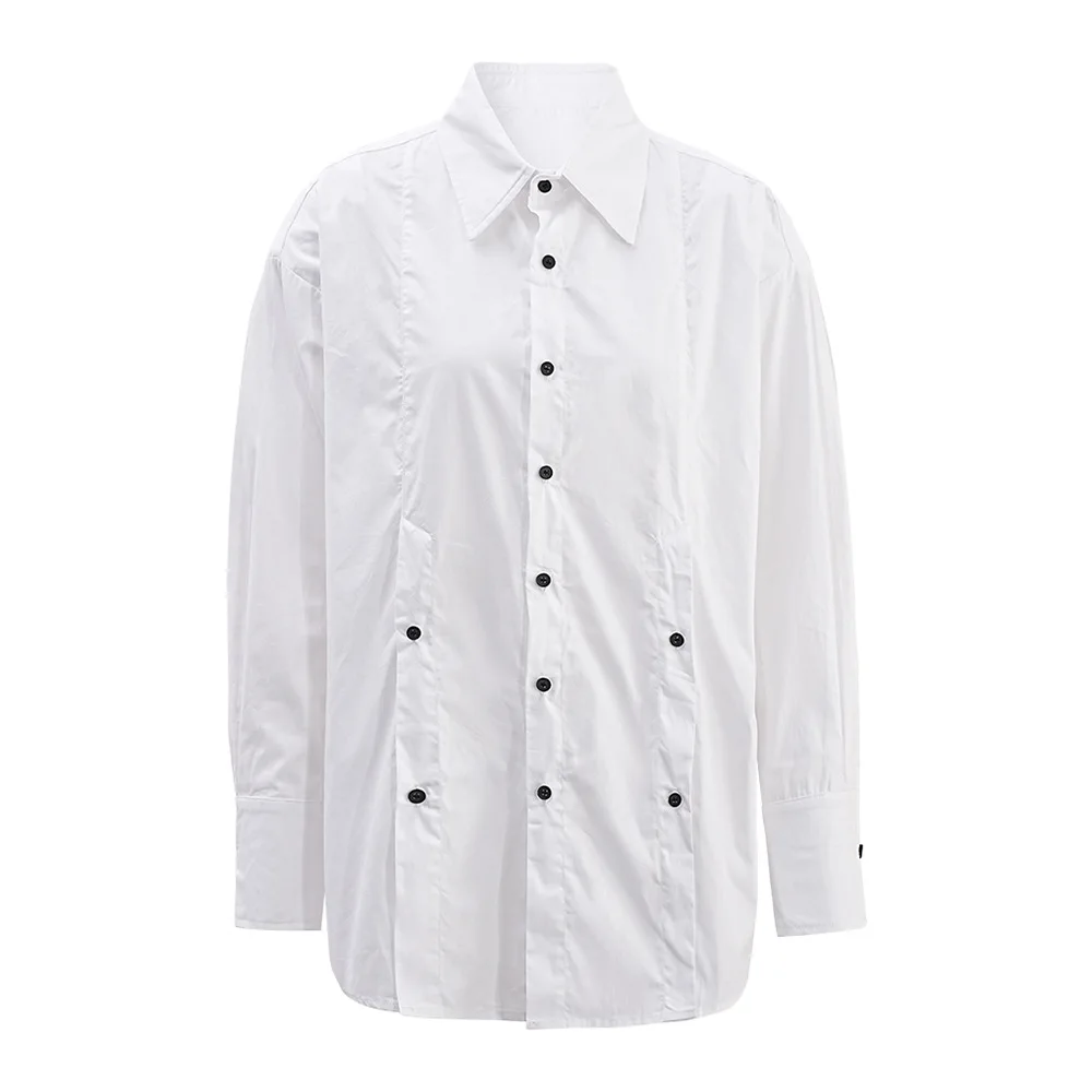 White Women Suit 1 Piece Shirt With Buttons Summer Cotton Full Sleeve Formal Office Work Prom Dress Coat Outfit In Stock