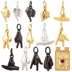Hand Gesture Finger Sign Language Charm Pendant,Brass Based,Gold Plated Jewelry Necklace Bracelet Making Wholesale Supplies L14