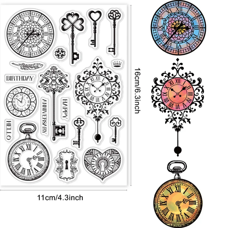 1PC Key Clear Stempel voor het maken van kaarten Decoratie Scrapbooking Benodigdheden Klok Clear Stamps Zakhorloges Transparante rubberen stempels