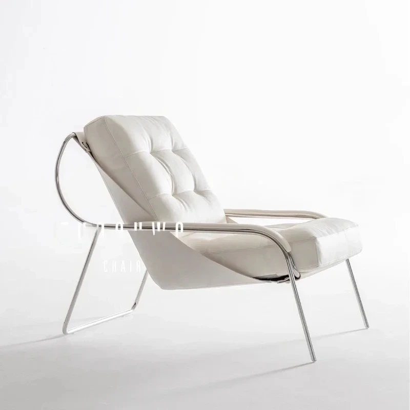 

Stainless steel leather down leisure chair high-end designer white saddle leather single chairAA