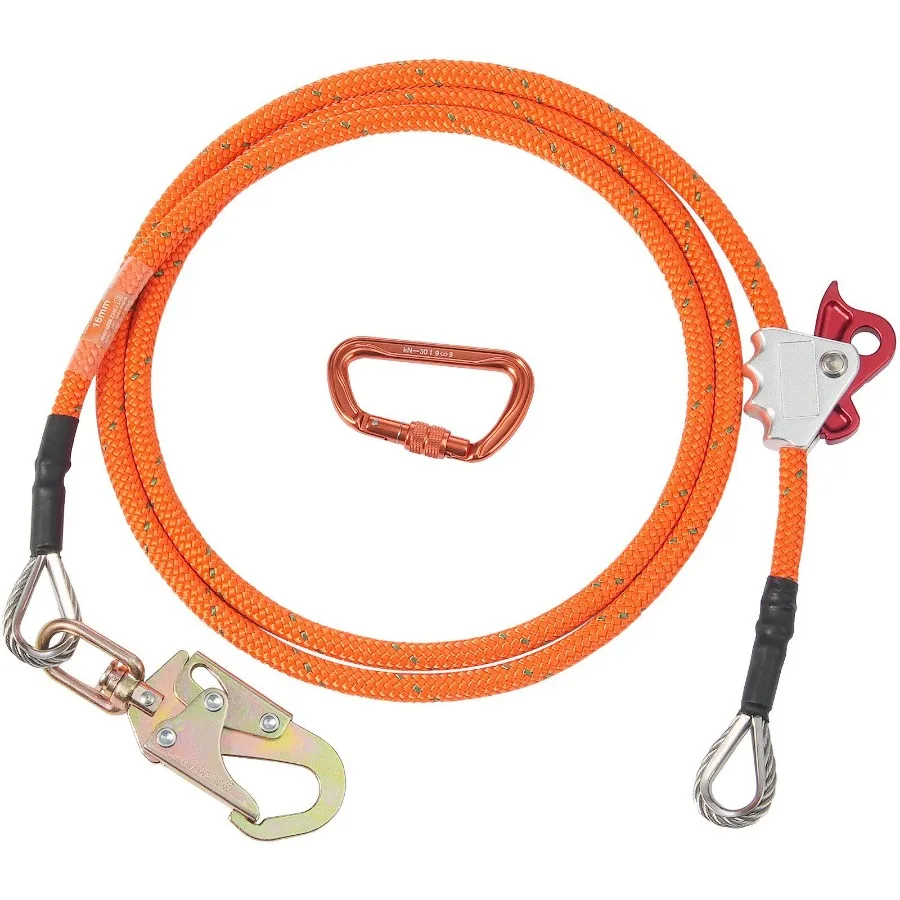 

16mm Steel Core Flipline 10ft 3m Arborist Flipline for Tree Climbing with Alloy Steel Snap Hook Aluminum Alloy Carabiner 31KN