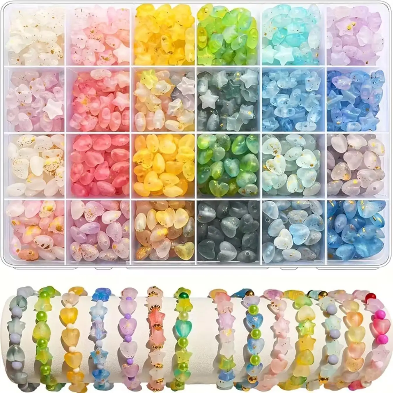 600Pcs Star&Heart Bead Kit-DIY Jewelry Making Supplies with Colorful Acrylic Beads+Storage Box,Craft Materials for Bracelets