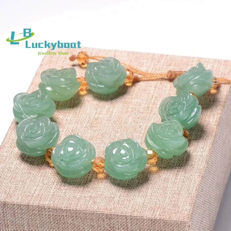 Charm Rose Braclet Natural Dongling Green Rose Jade Bracelet Green Jade Bangle Charm Jewlery