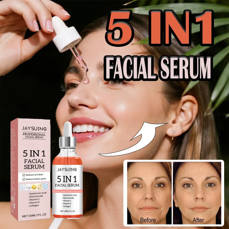 5 In 1 Facial Serum Fade Fine Lines Firming Skin Shrink Pores Moisturizing Brightning Vitamin C Hyaluronic Acid Face Serum