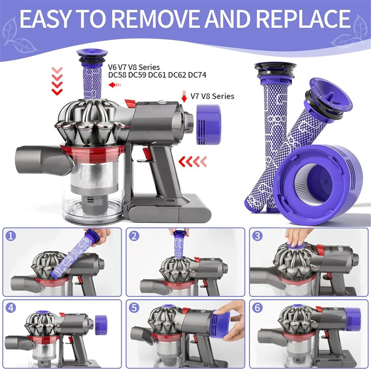 

Фильтры RATE-eHepa для серий Dyson V7 V8, фильтры предварительной и пост-фильтры, сменный фильтр для пылесоса 965661 -01 и