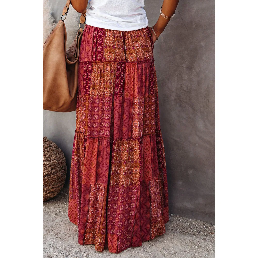 Summer Casual Faldas Loose Long Skirt Women Vintage Beach Ladies Saia Maxi Bohemian High Waist Skirts Woman Clothes Ethnic Style