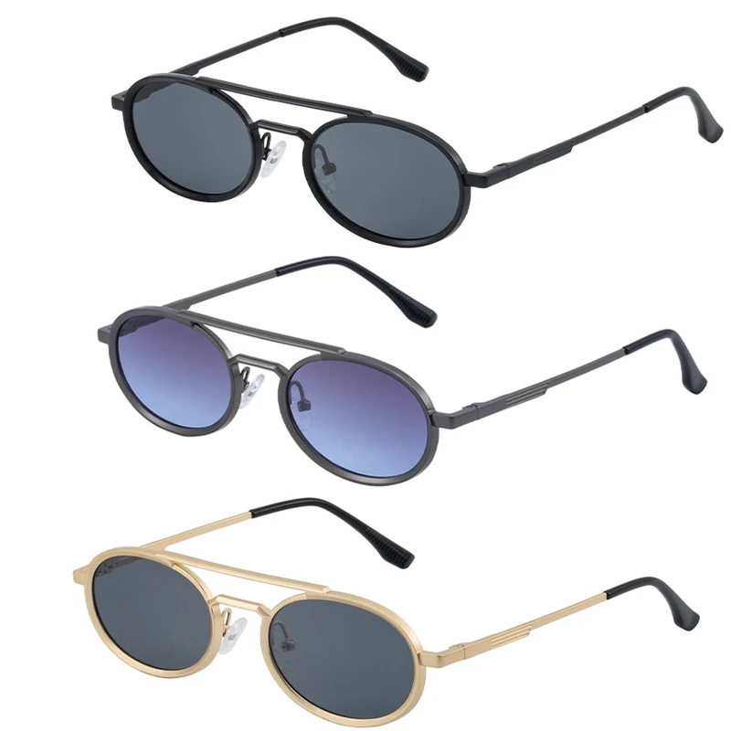 

Women Men Vintage Retro Steampunk Sunglasses Small Oval Metal Frame UV400 Sports Eyewear Fashionable Double Beam Shades
