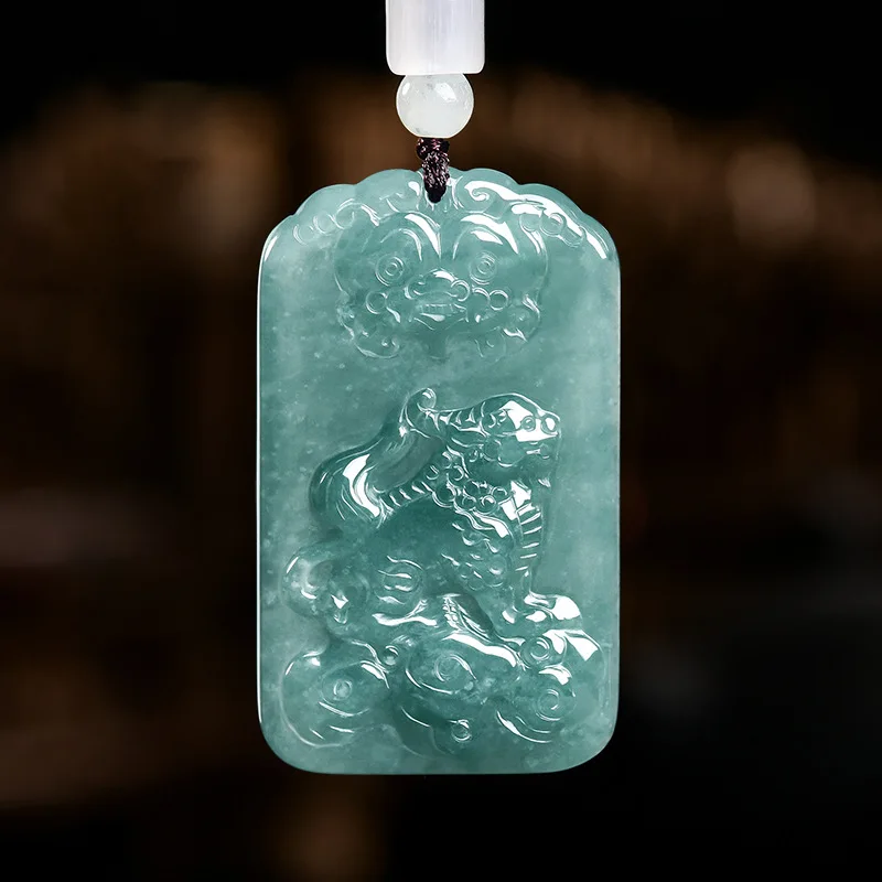 Natural A-grade Jadeite Blue Water Fuxiu Pendant Ice-Transparent Wealth Attraction Necklace For Men Women Prosperity Jewelry