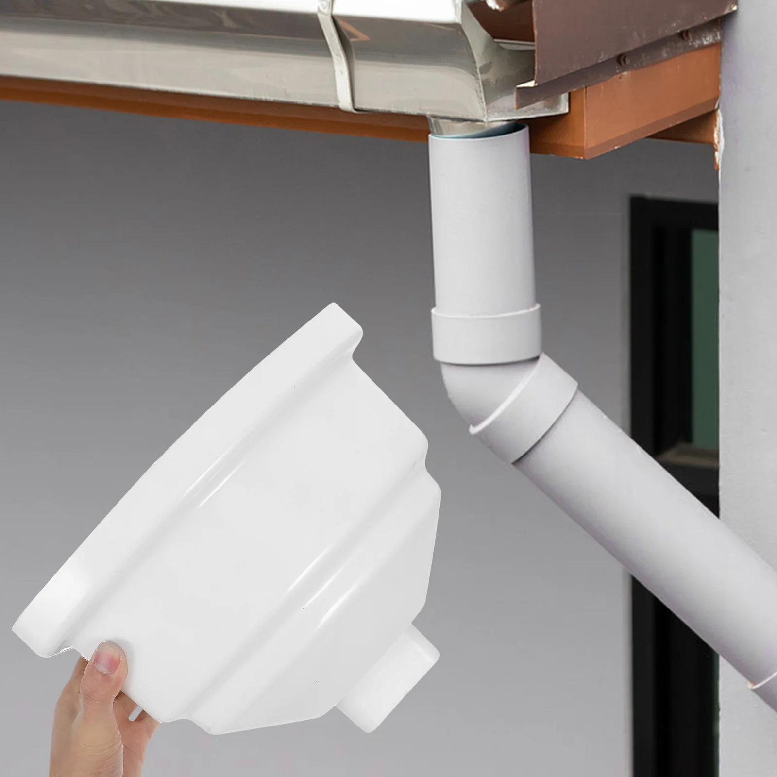 جامع مياه الأمطار المربع مع قمع منحني للمزاريب PVC محول ماسورة التصريف لنظام جمع برميل المطر الزخرفية