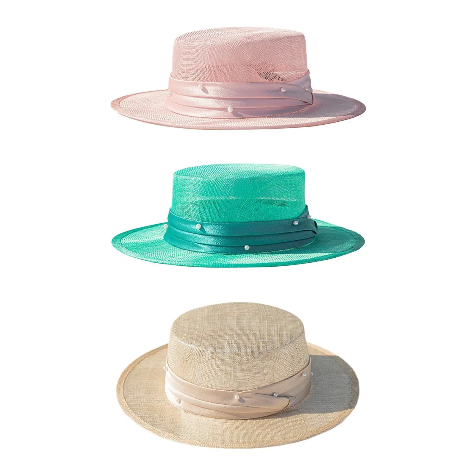 Womens Sun Hat with Ribbon Fashion Sunhat Sun Protection Summer Linen Hat