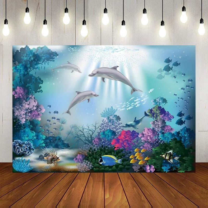 Great White Shark Coral Reef Under The Sea Baby Shower Photography Wonderland Birthday Party Backdrop Background Banner Decor