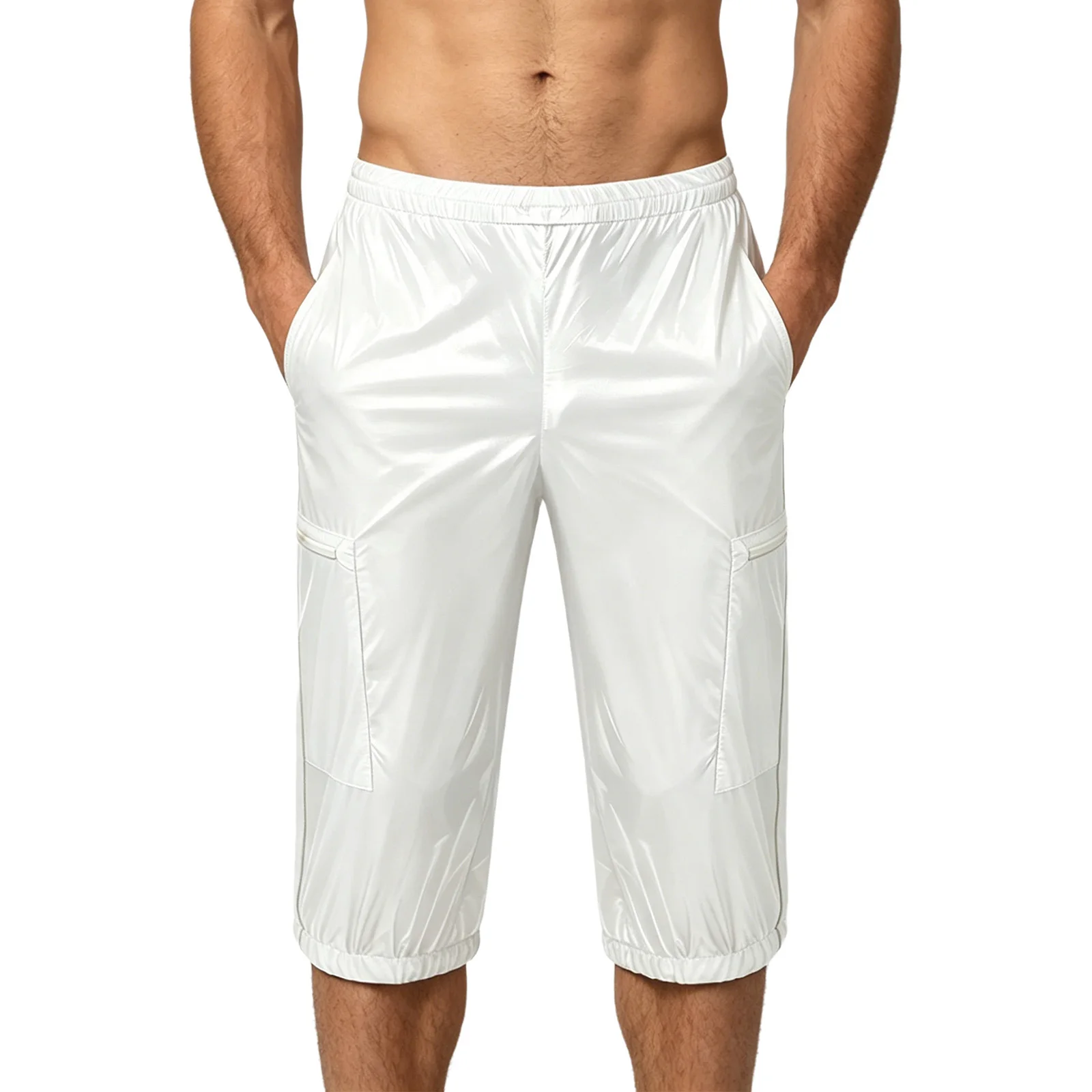 

Мужские водонепроницаемые шорты-карго с несколькими карманами на молнии, эластичный пояс, комбинезоны, брюки-капри, одежда для танцев, вечеринок, клубов, пляжная одежда, купальники