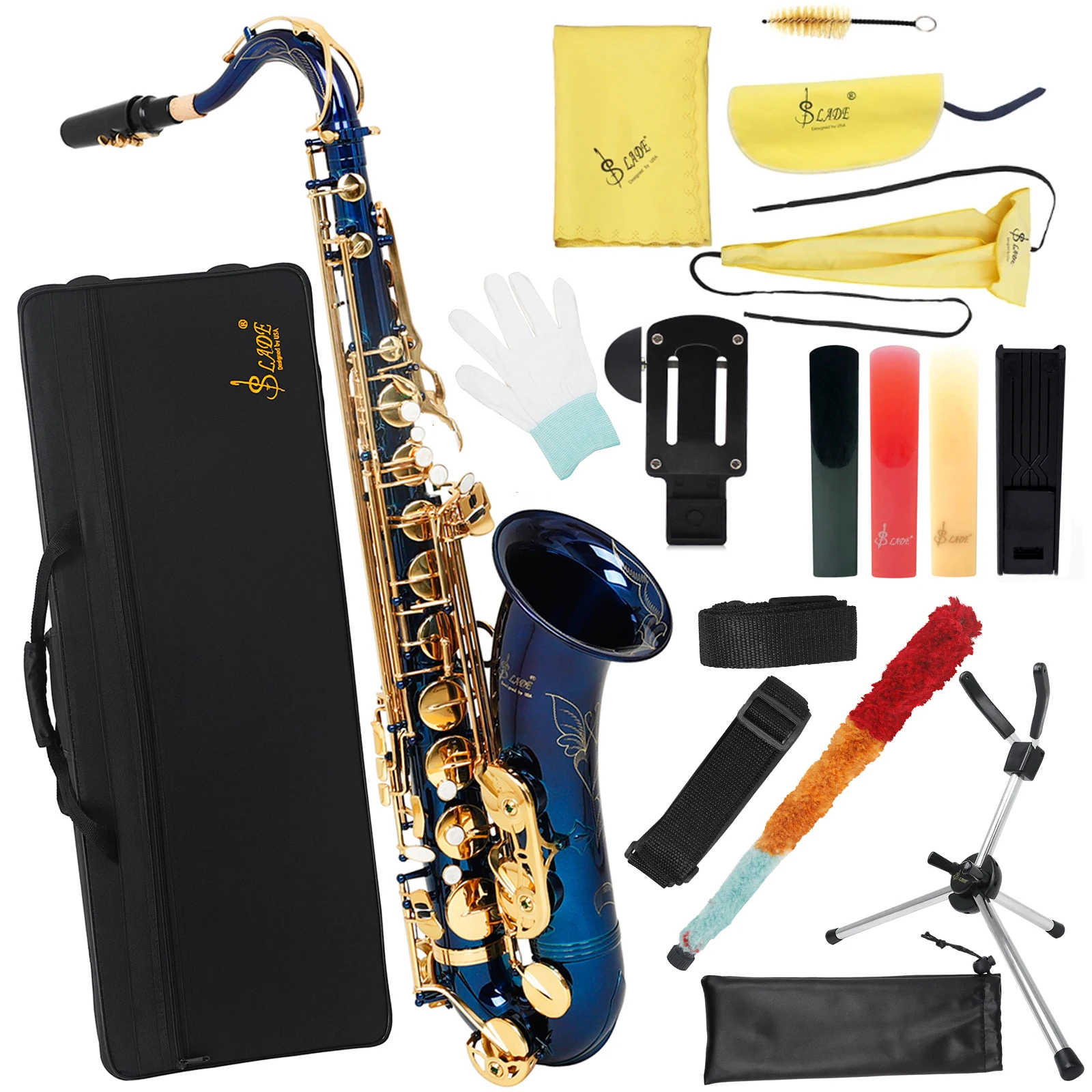 

Blue Gold Tenor Saxophone B Flat Saxophone Student Beginner with Updated Portable Case Reed Cleaning Kit Gloves Neck Strap