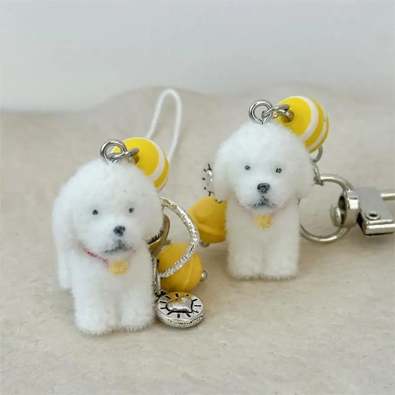 

Kawaii флокированный брелок для щенка, кулон, ремешок, цепочка для телефона, милое животное, самоедский рюкзак, очаровательная сумка, украшение, подарок для пары