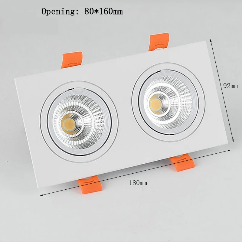 Downlight LED de duas cabeçadas regulável, Spotlight incorporado, 14W, 24W, iluminação comercial interna, Ra Al92, Ac85-265V