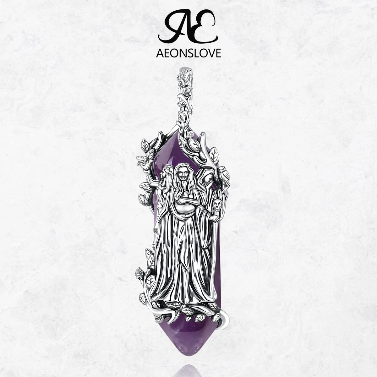 Винтажное ожерелье AEONSLOVE с изображением трех лунных богинь, натуральный аметист, кулон Гекаты, амулет, украшения в стиле викка и паган, духовный подарок, унисекс.