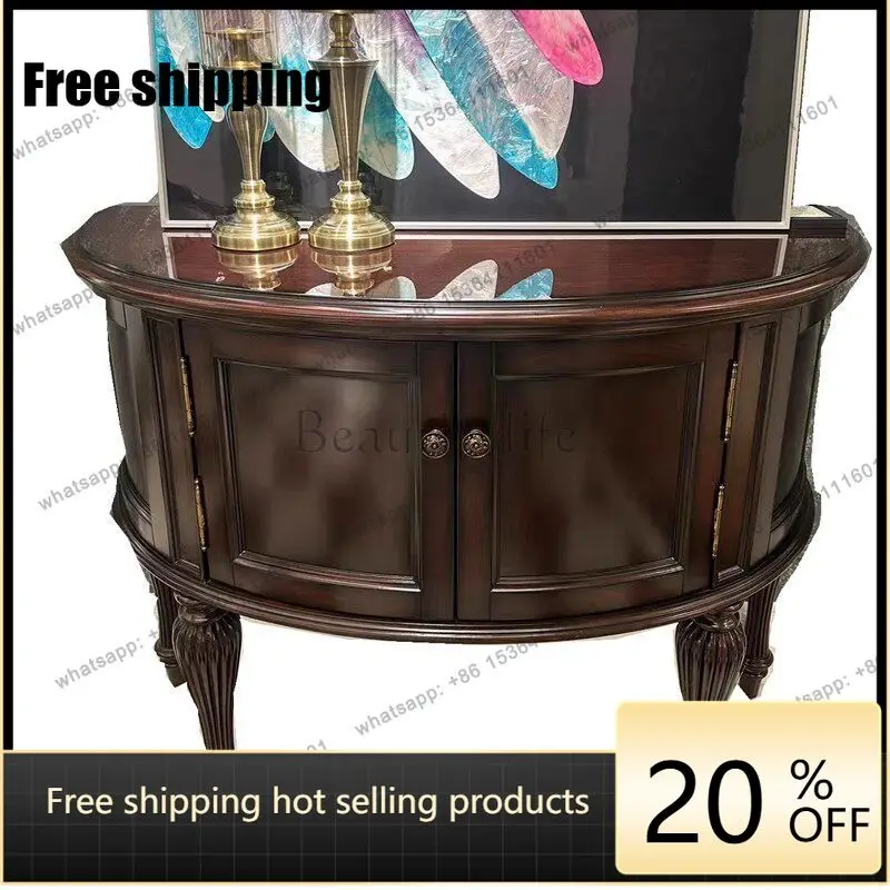 

American rural solid wood porch cabinet round arc retro home against the wall corridor porch table