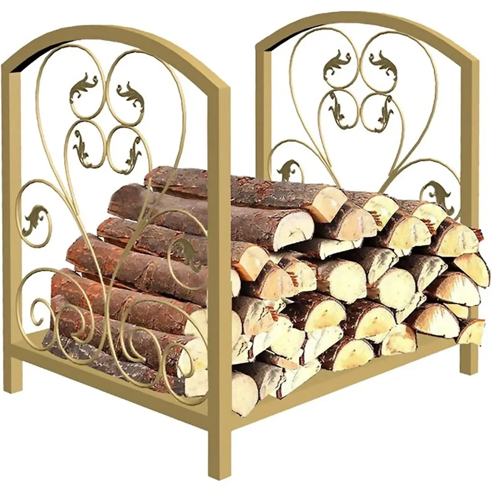 

Modern Living Room Fireplace Log Rack with Lace Decor, Iron Firewood Rack for Outdoor Indoor Use, Fireside Accessories