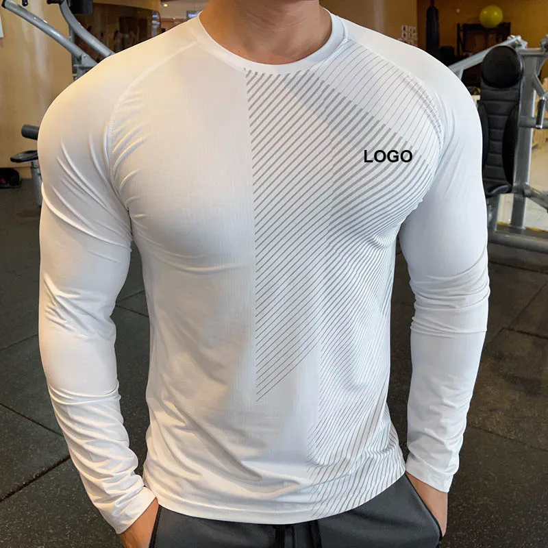 Custom LOGO Workout Athletic Gym Polyester Quick Dry Fitted Long Sleeve Shirts Men Tights Gym Compression T Shirt Men