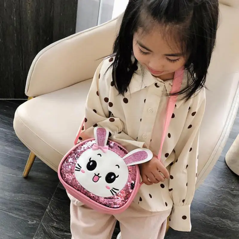 Children\'s Small Bag 2024 New Fashion Sequin Baby Backpack Cute Cartoon Girl\'s One Shoulder Slant Span Bag Messenger bag