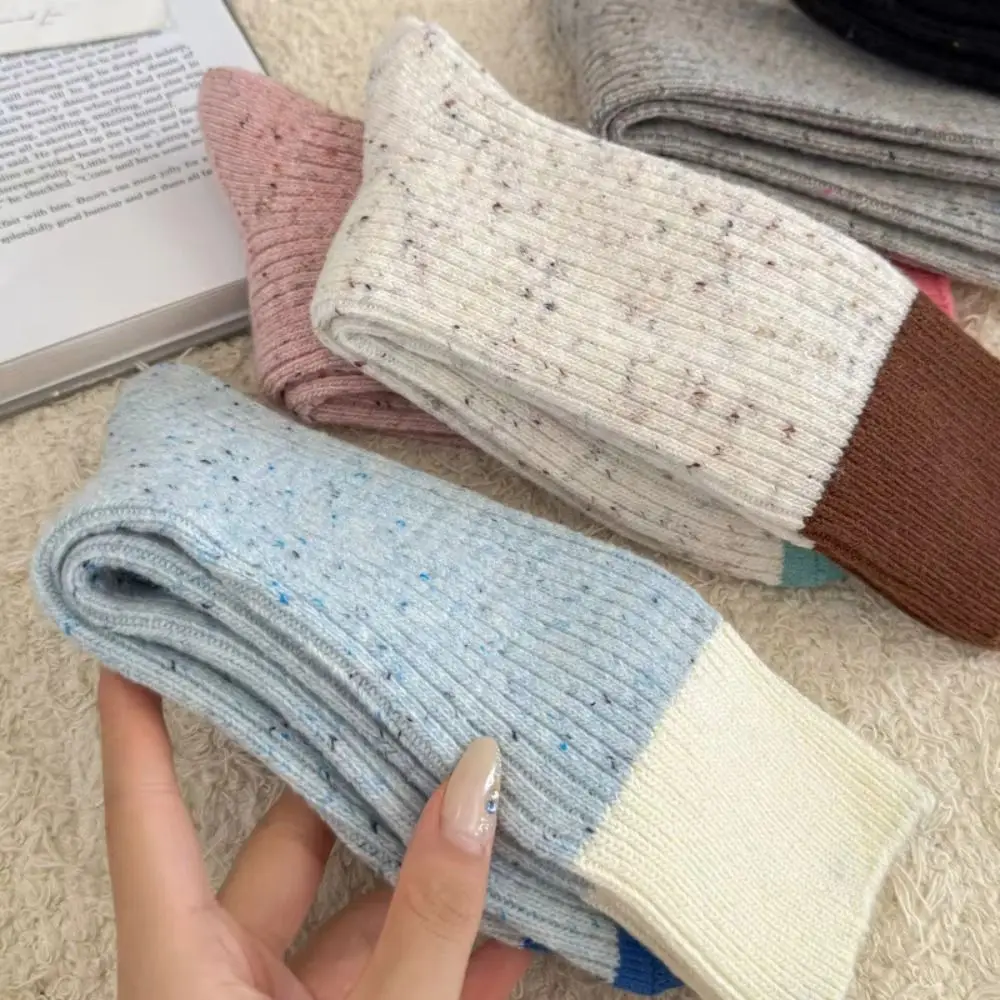 New Thick Warm Socks Cotton Soft Breathable Women Stockings Mixed-color Dot Mid Tube Socks Autumn Winter