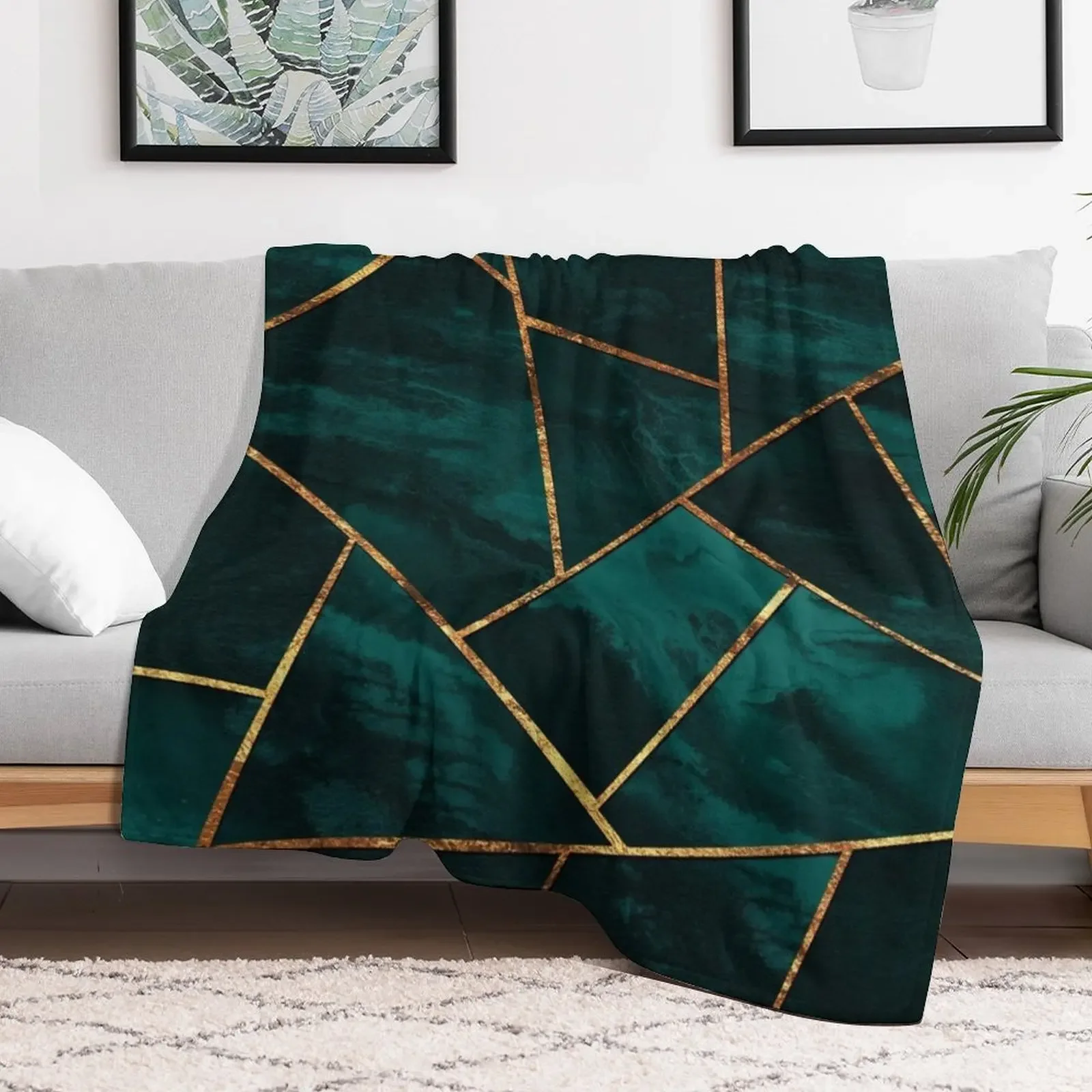 Dark Teal Ink Copper Gold Geometric Glam #1 #geo #decor #art Throw Blanket Soft Home Decor Blanket for Couch Bedroom