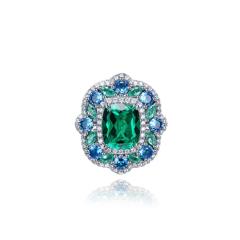 Damen Retro-Stil Zirkonia-Ring-Set mit Smaragd-Ohrringen und Anhänger-Halskette Modisches Accessoire Schmuck – Detail 11
