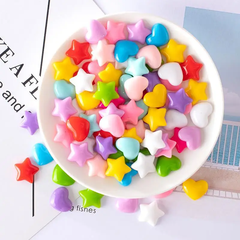 20Pcs Bright Surface Love Heart Star Star Resin DIY Hat Icebox Barrette Mobile Phone Case Scrapbook Cream Glue Flat Back Resin