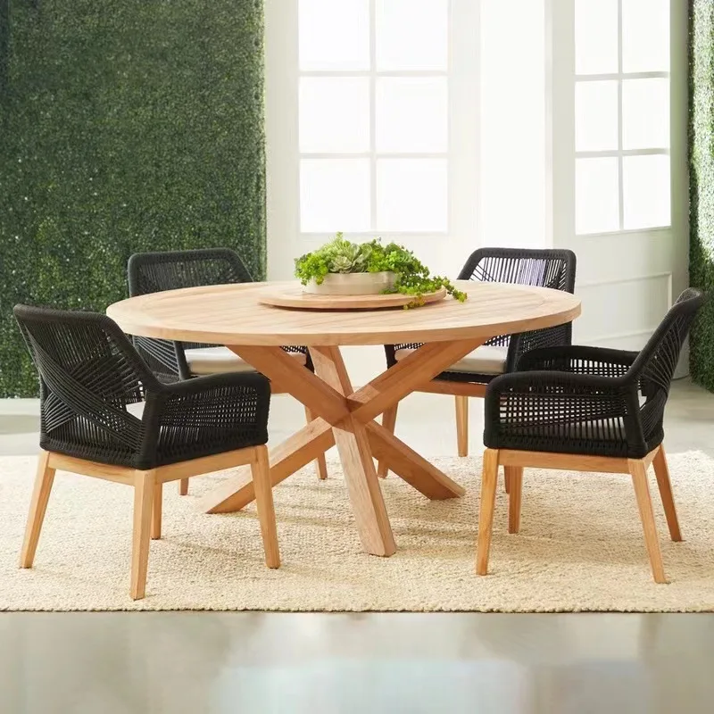 

Outdoor teak tables and chairs courtyard custom outdoor waterproof leisure balcony teak rattan tables and chairs