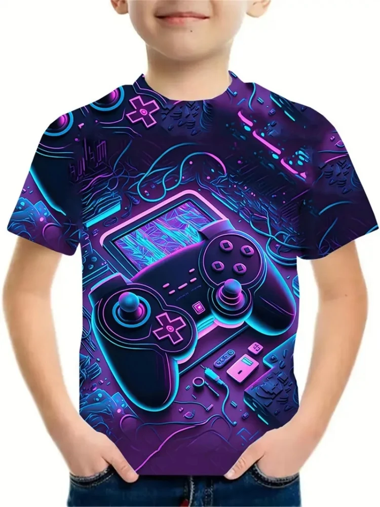 

Детская одежда, летняя одежда для мальчиков, детская футболка с круглым вырезом, одежда с короткими рукавами для мальчиков-подростков, детская футболка с героями мультфильмов для компьютерных игр