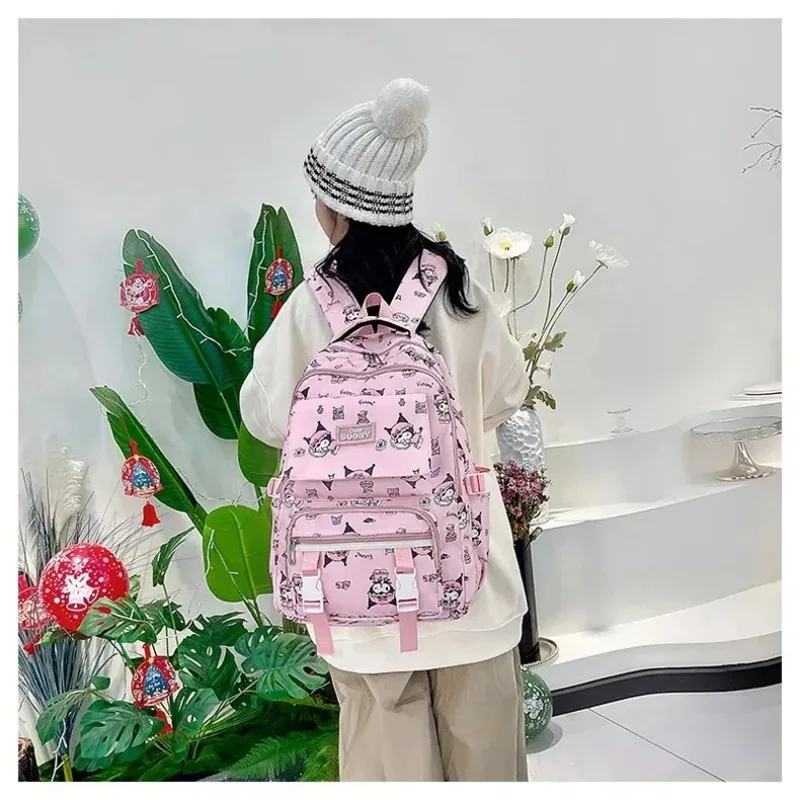 Sanrio Kuromi School Bag Cute Cartoon Anime Backpack Simple Large Capacity Double Pocket Kawaii Student Square Backpack Girls