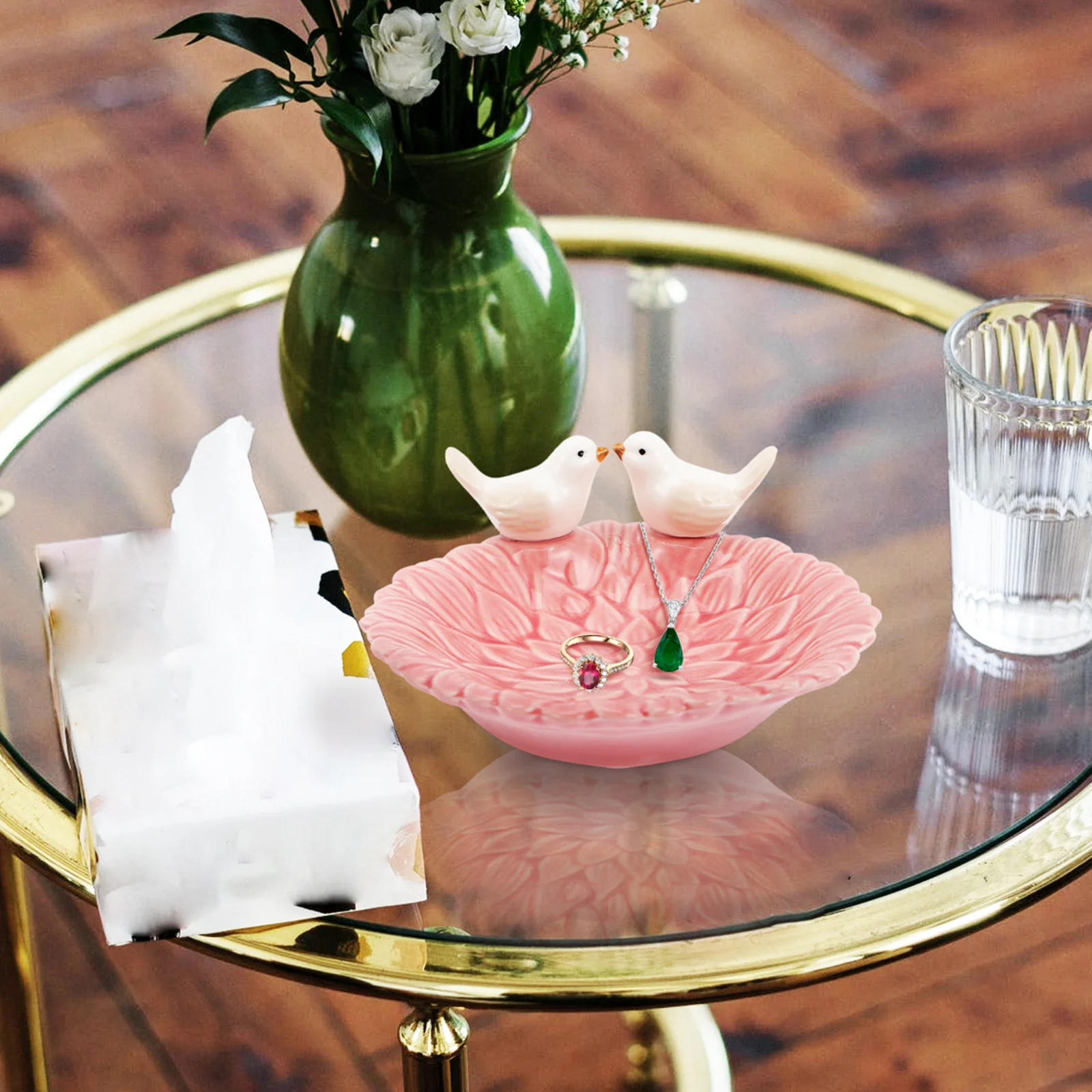 

Керамическая тарелка для ювелирных изделий с птицами, декоративный поднос для ювелирных изделий, настольный органайзер, фруктовая десертная тарелка, декор комода для спальни