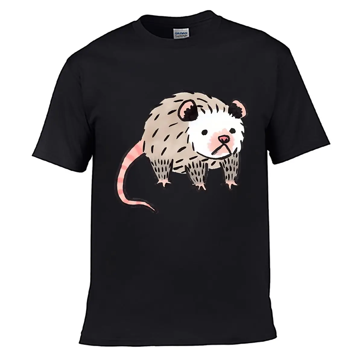 Cute Opossum Animal Illustration Solid Washed Vintage Tee Distressed Loose