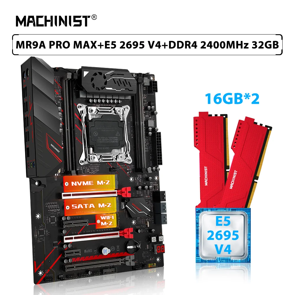 MACHINIST X99 MR9A PRO MAX Motherboard Set LGA 2011-3 Xeon Kit E5 2695 V4 CPU Processor DDR4 32GB(2*16GB) 2400MHz ECC Memory RAM