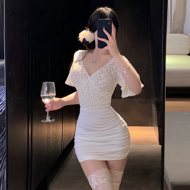 

New Sexy Secretary Cosplay Lingerie Ol Lace Uniform Wrap Hip Skirt Low-cut Dress Girls Women Temptation Passion Night Costume