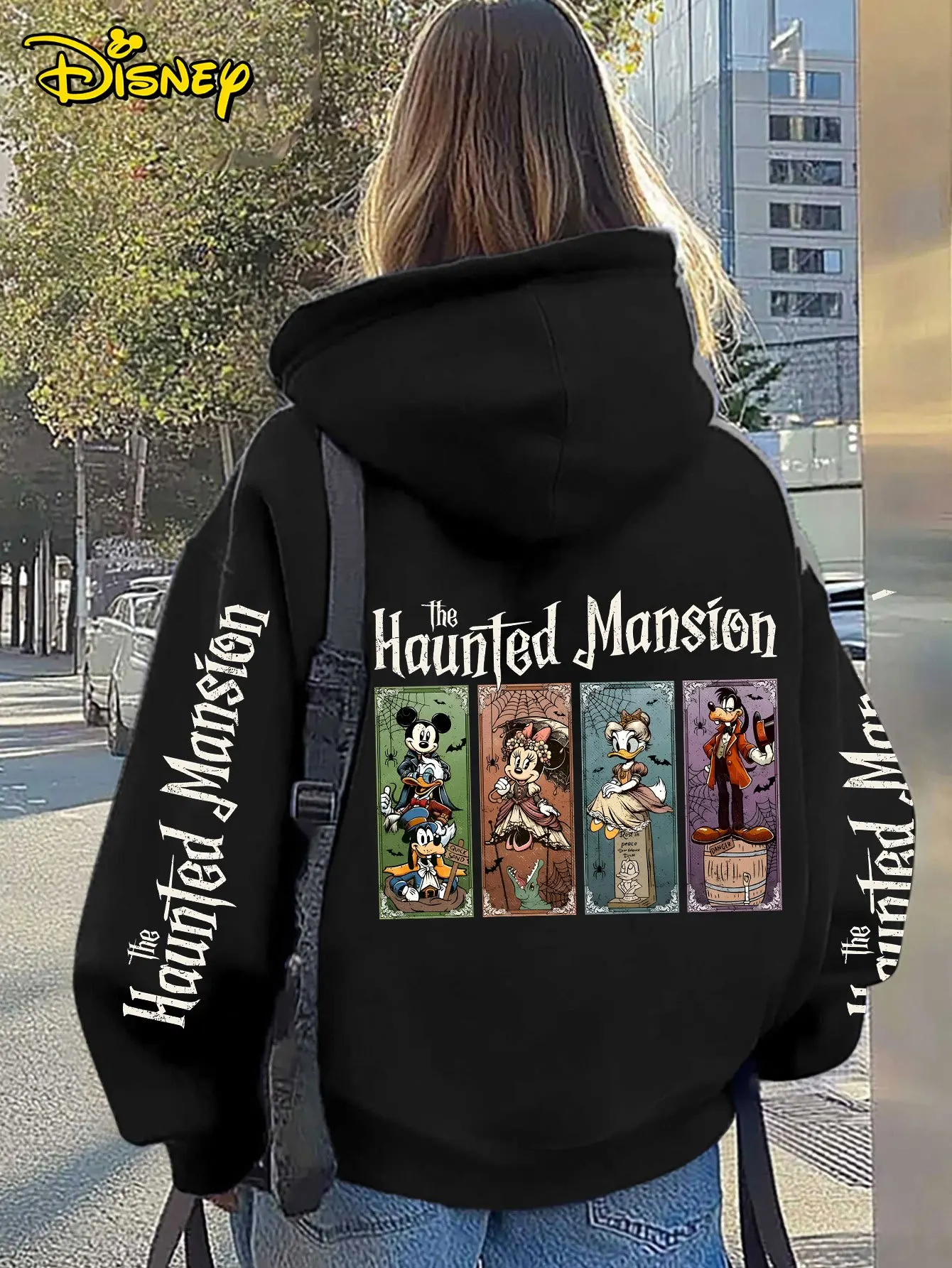 ديزني - طباعة منزل مسكون، هوديس بجيب الكنغر للرجال والنساء، بلوفر مريح بأكمام طويلة #1