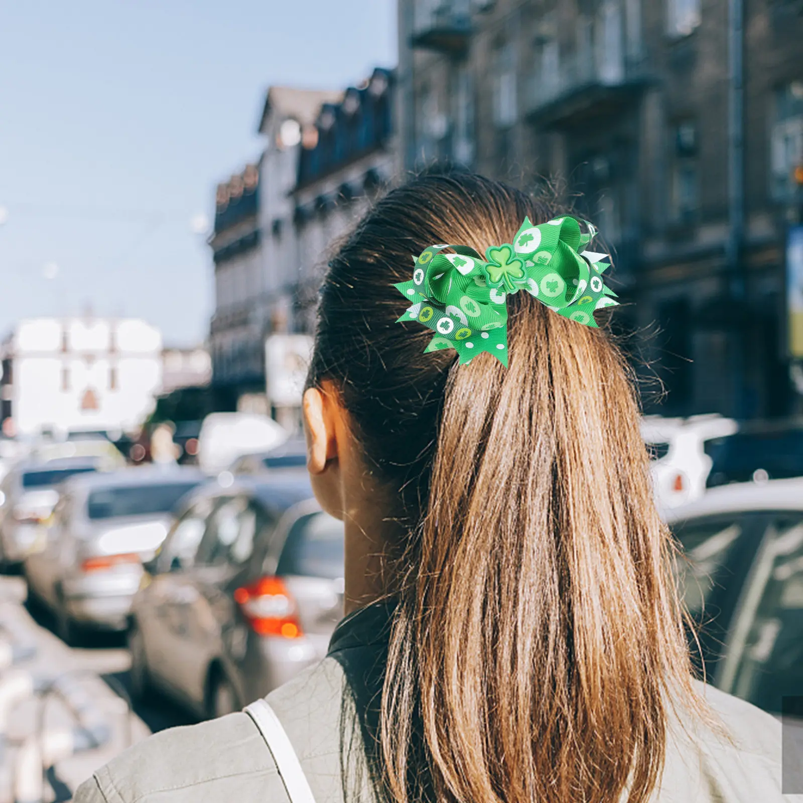 

4Pcs Shamrock Hairpins Lightweight Comfortable St Patrick Hair Accessories Green Bowknot Headdress for Kids Family Gift Fun