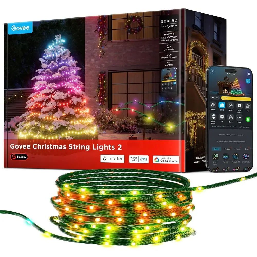 

Christmas Lights 2, RGBWIC 164FT 500LEDs String Lights for Holiday Decor, Smart Indoor Outdoor LED Decoration with Shape Mapping