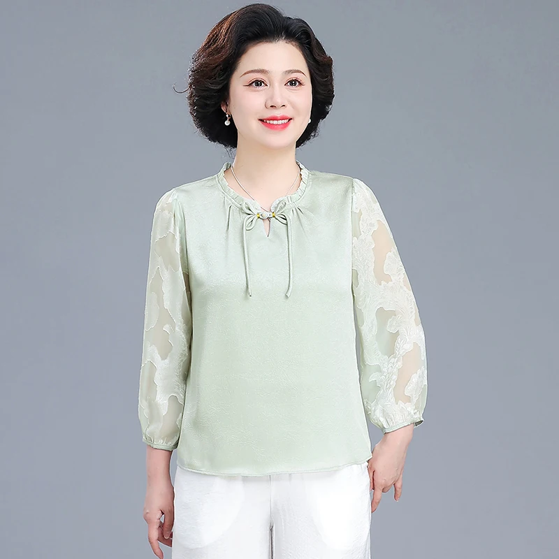 

New Chinese Sle Summer Outfit Set Women's Mid-aged And ly Spring Summer irt with Seven Sves Traditional National ...