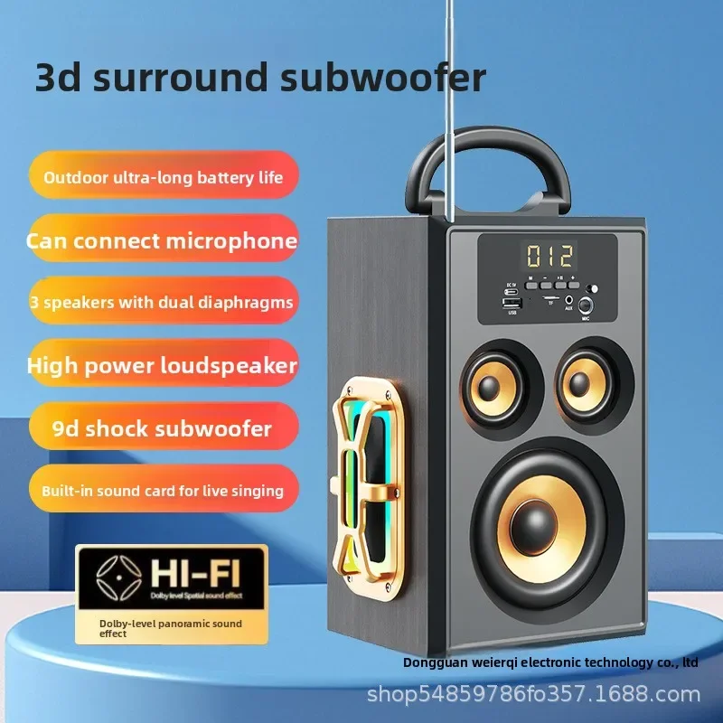 

Powerful Bass Wireless Bluetooth Speaker Portable Handle FM Radio Multiple Play Modes LED Digital Display Ideal for Karaoke Camp
