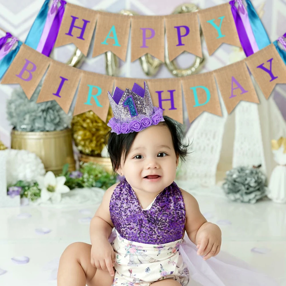 

Birthday Decoration Set Kids Party Supplies Pull Flag Cake Topper Hat Simple Design Festive Atmosphere Happy Birthday
