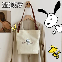 Snoopy Canvas Diagonal Cross Bag Youth Fashion Casual Version Ladies Large Capacity Shoulder Bag Solid Color Women Messenger Bag