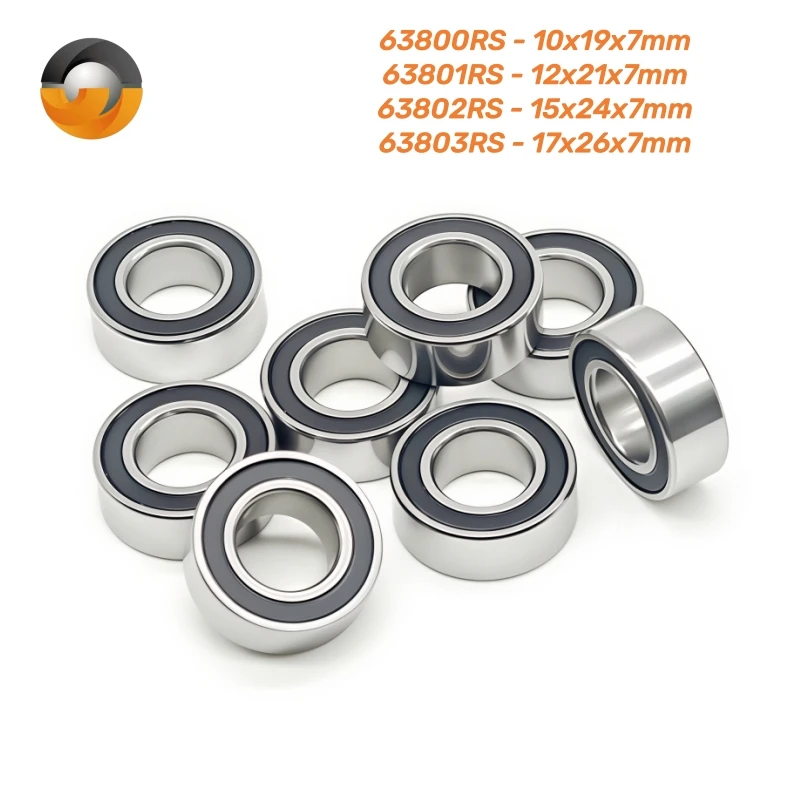 5pcs/lot 63800RS 10x19x7mm Bearing ABEC-7 High Quality Chrome Steel Deep Groove Ball Bearing 63801RS 63802RS Rubber Sealed