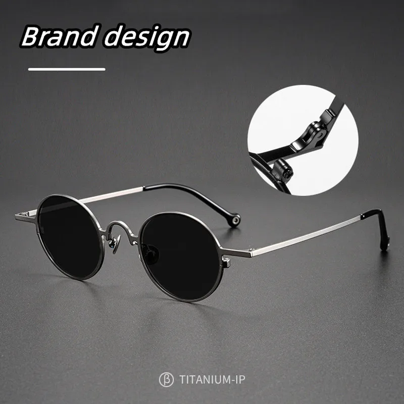 Ultralight Pure Titanium Round Retro Frame Prescription Sunglasses Men Woman Polarized Driving Anti-Glare Diopter Myopia 0 To -6