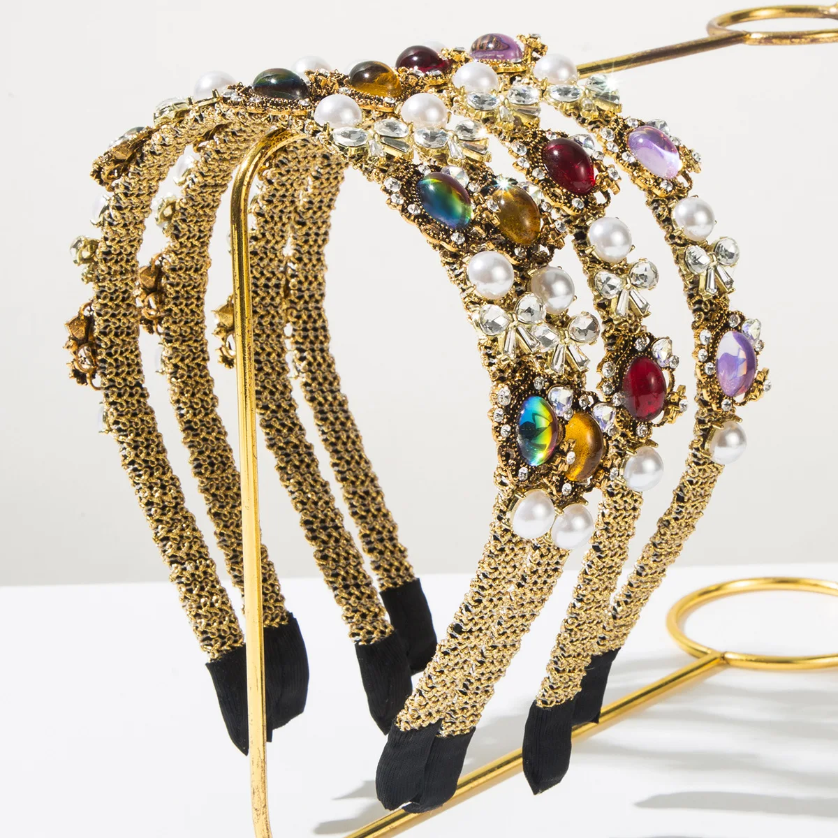 

Французская ретро-повязка на голову из золотой проволочной сетки ручной работы, в стиле барокко, с жемчугом и бриллиантами, эксклюзивный дизайн, аксессуары для волос премиум-класса.