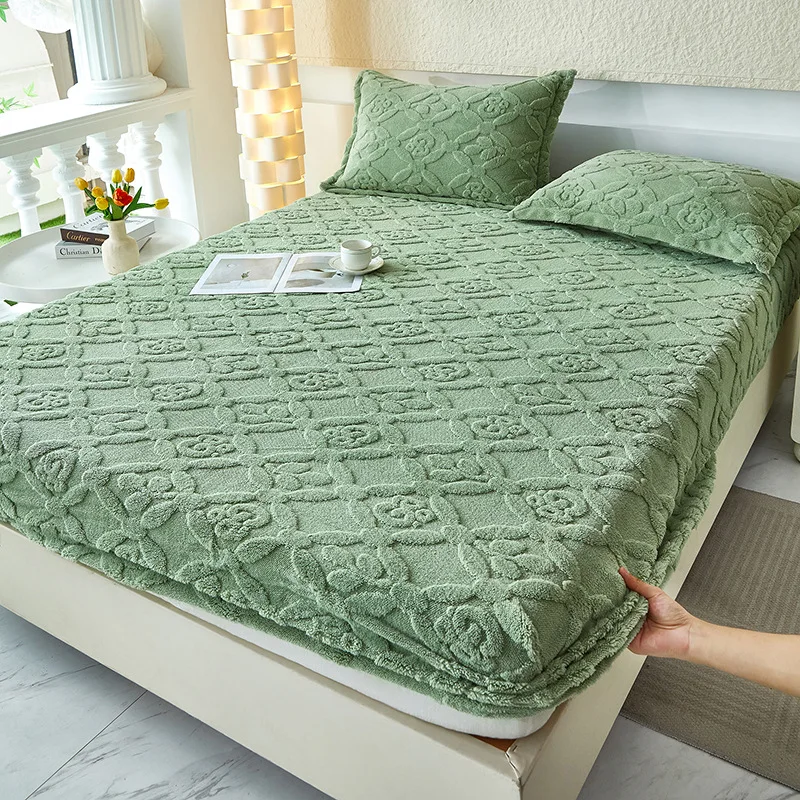 New Tafu Fleece Bedspread Smooth Mattress Cover Single Piece Milk Coral Fleece Mattress Cover Winter Fleece Bed Cover