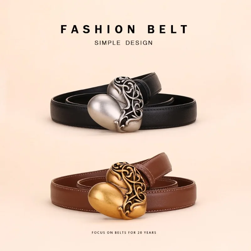 

Женский ремень из воловьей кожи, высококачественные джинсы с универсальным декором, ретро и модная полая пряжка