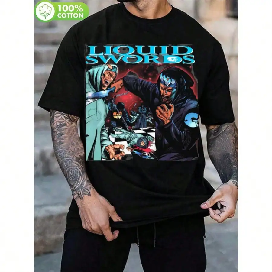 

Футболка с рисунком Liquid Swords Album в стиле хип-хоп, рэп GZA, черная футболка из 100% хлопка с ярким рисунком в стиле комиксов, стандартная посадка