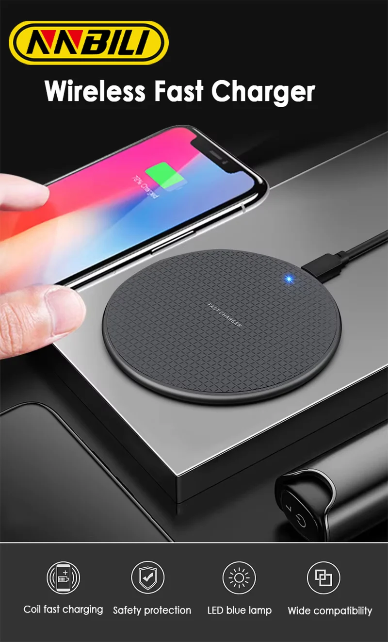 NNBILI 5W/10W Qi cargador inalámbrico más rápido cargador de teléfono carga rápida inalámbrica almohadilla de carga de teléfono de coche para Iphone Samsung Huawei